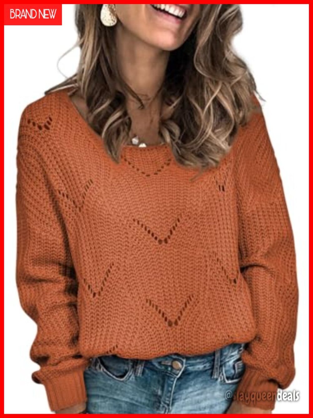 Womens Boat Neck Hollow Out Crochet Knit Sweater Pullover Fall Winter